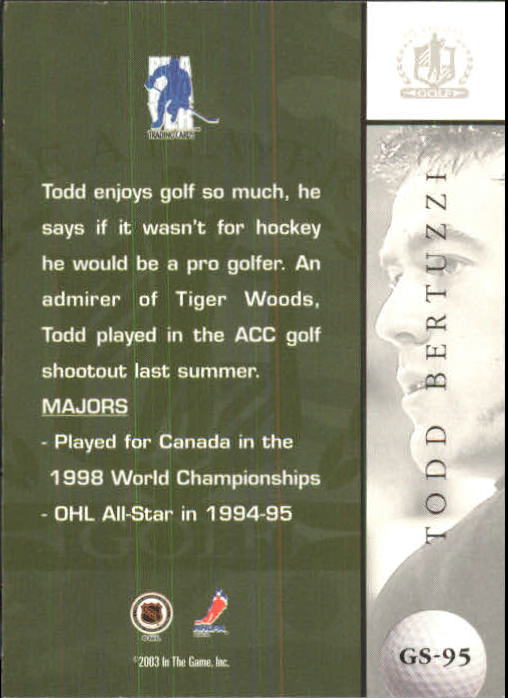 2002-03 BAP Signature Series Golf #GS95 Todd Bertuzzi back image