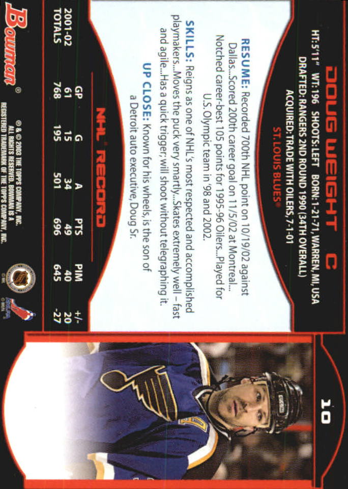2002-03 Bowman YoungStars #10 Doug Weight back image