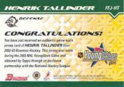 2002-03 Bowman YoungStars Jerseys #HT Henrik Tallinder back image