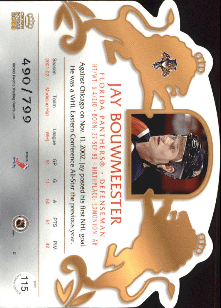 2002-03 Crown Royale Purple #115 Jay Bouwmeester back image