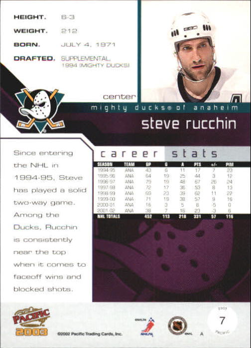 2002-03 Pacific #7 Steve Rucchin back image