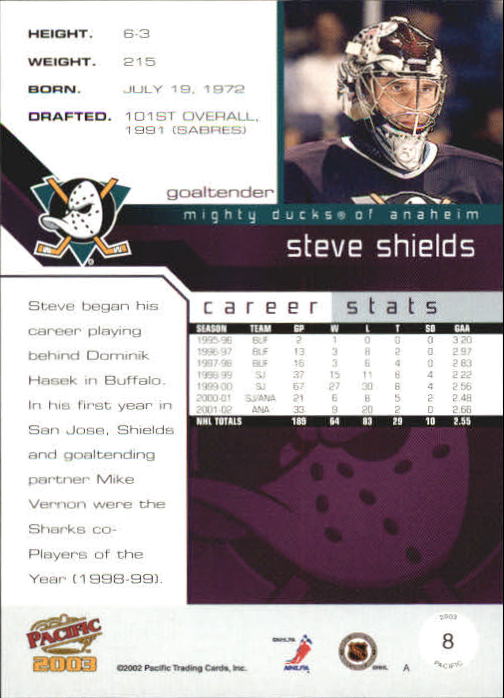 2002-03 Pacific #8 Steve Shields back image