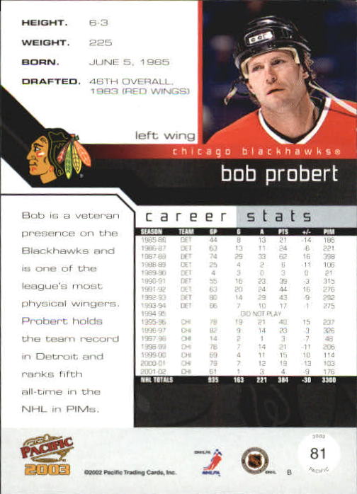 2002-03 Pacific #81 Bob Probert back image