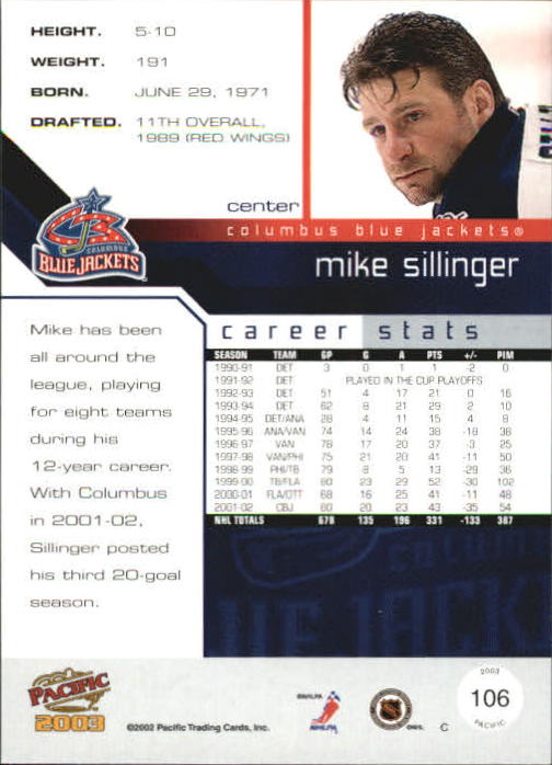 2002-03 Pacific #106 Mike Sillinger back image