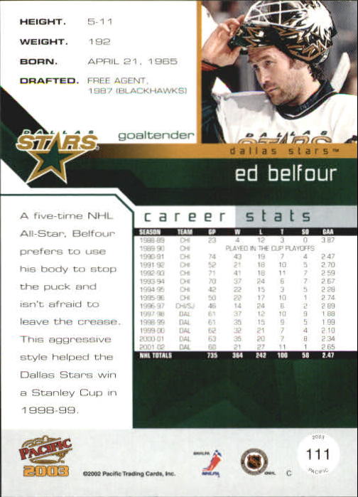 2002-03 Pacific #111 Ed Belfour back image
