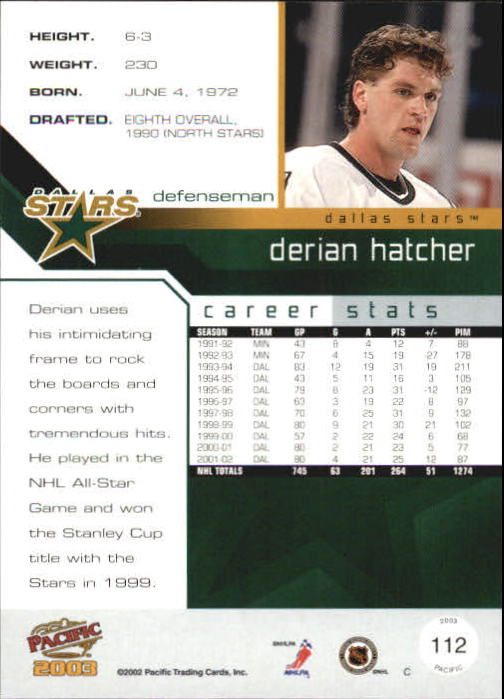 2002-03 Pacific #112 Derian Hatcher back image