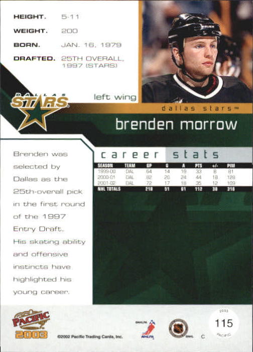 2002-03 Pacific #115 Brenden Morrow back image