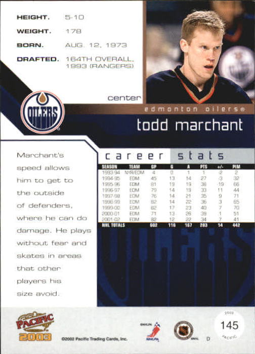2002-03 Pacific #145 Todd Marchant back image