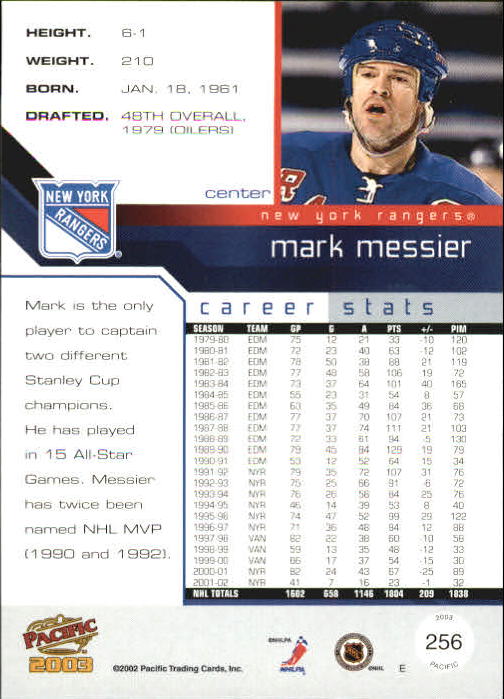 2002-03 Pacific #256 Mark Messier back image