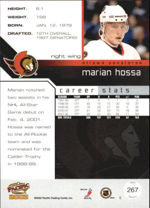 2002-03 Pacific #267 Marian Hossa back image