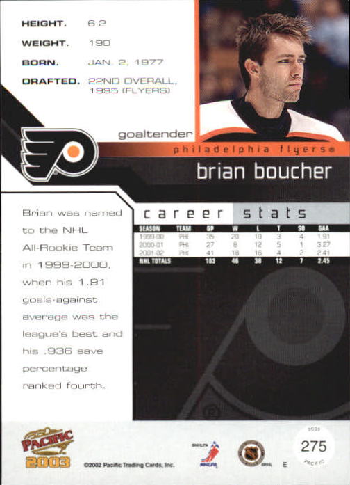 2002-03 Pacific #275 Brian Boucher back image