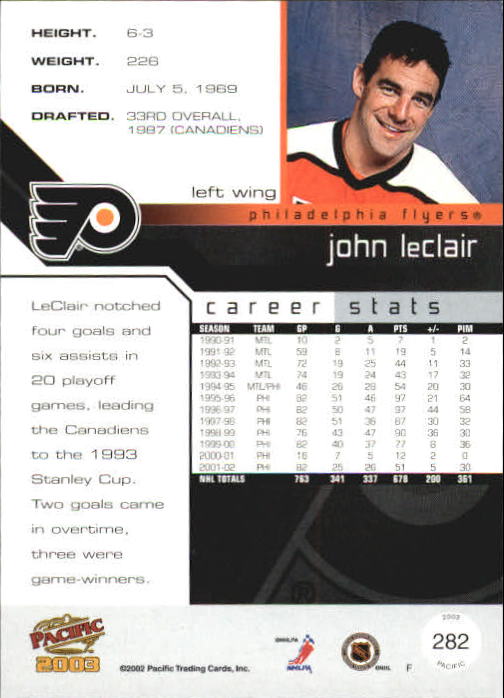 2002-03 Pacific #282 John LeClair back image
