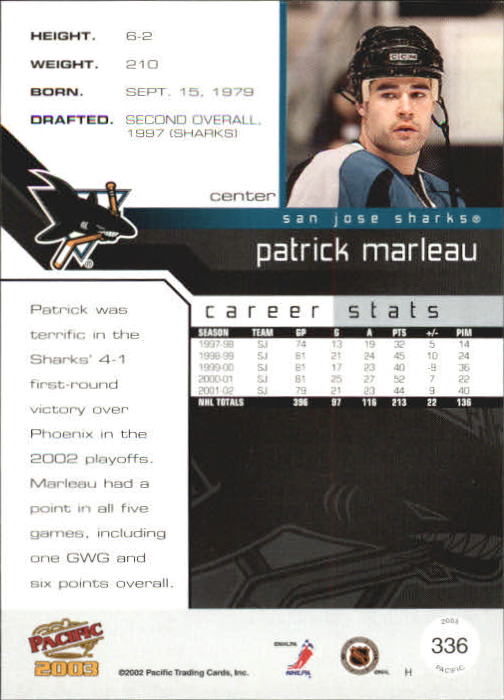 2002-03 Pacific #336 Patrick Marleau back image