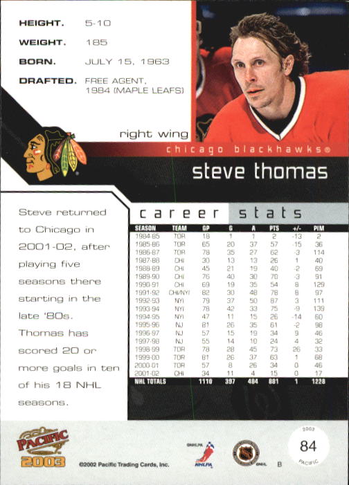 2002-03 Pacific Red #84 Steve Thomas back image