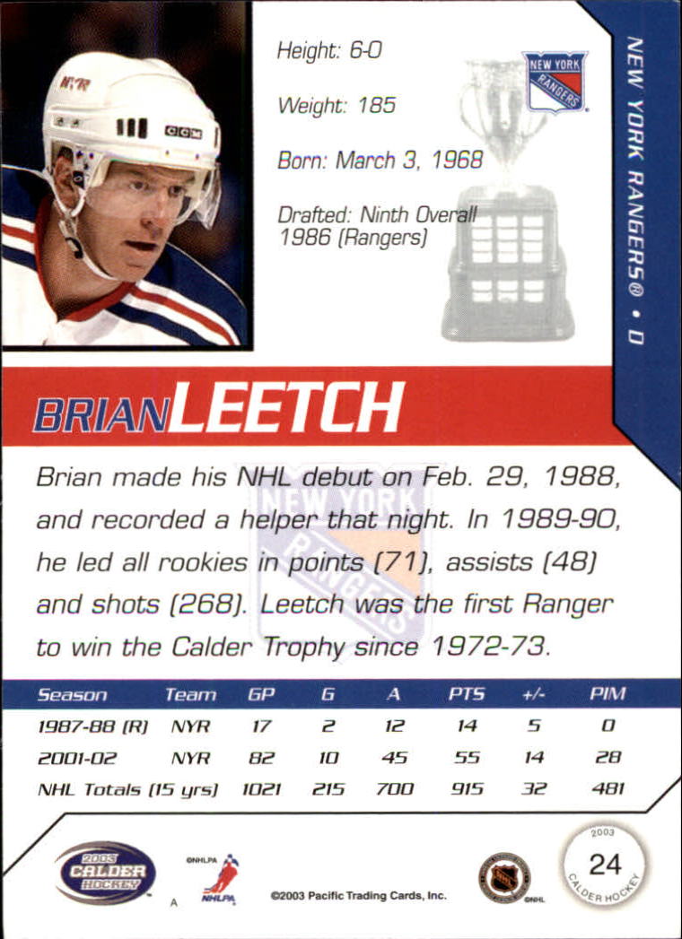 2002-03 Pacific Calder #24 Brian Leetch back image