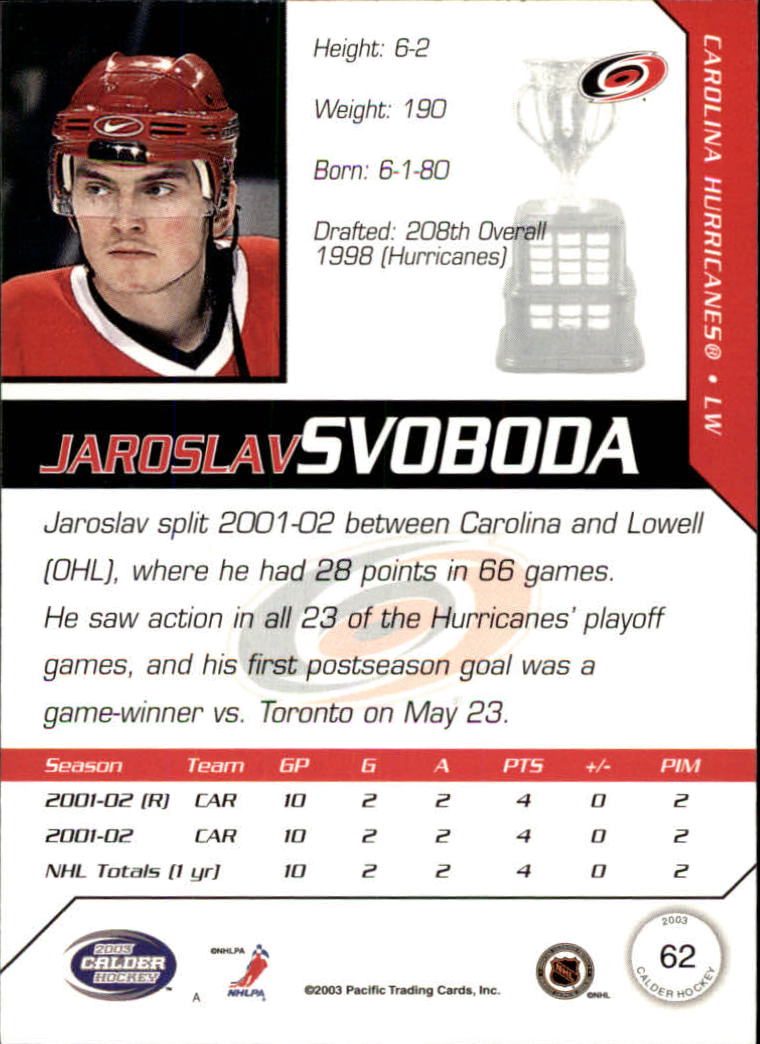 2002-03 Pacific Calder #62 Jaroslav Svoboda back image