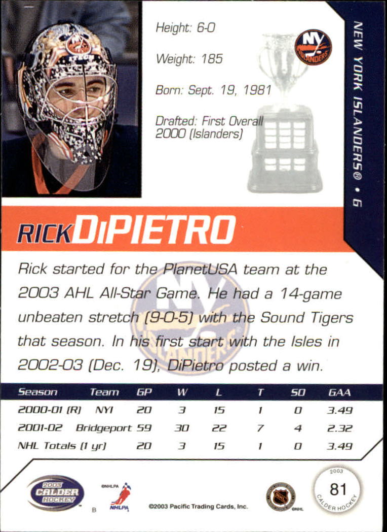 2002-03 Pacific Calder #81 Rick DiPietro back image