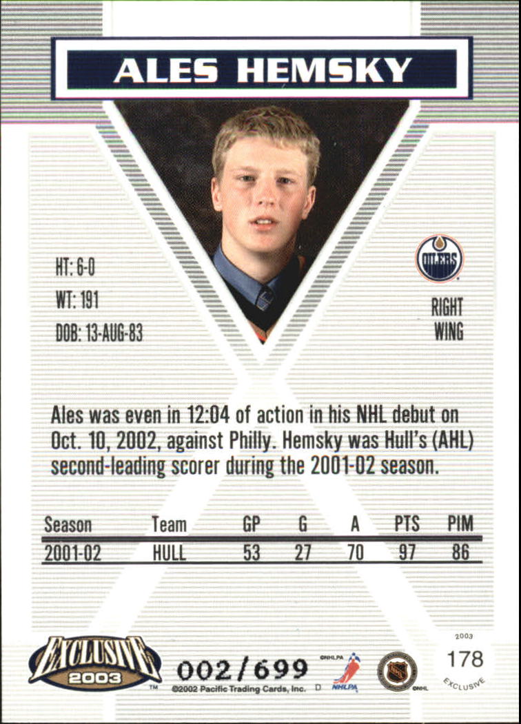2002-03 Pacific Exclusive Blue #178 Ales Hemsky
