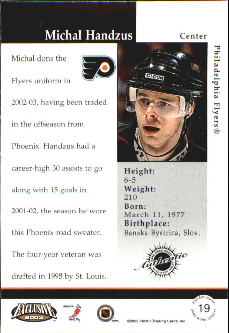 2002-03 Pacific Exclusive Jerseys #19 Michal Handzus back image