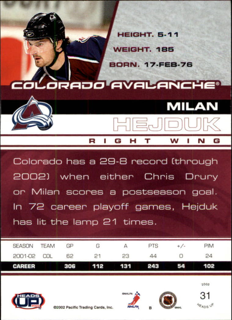 2002-03 Pacific Heads Up Hockey Card Pick (Base) - Bild 21 von 69