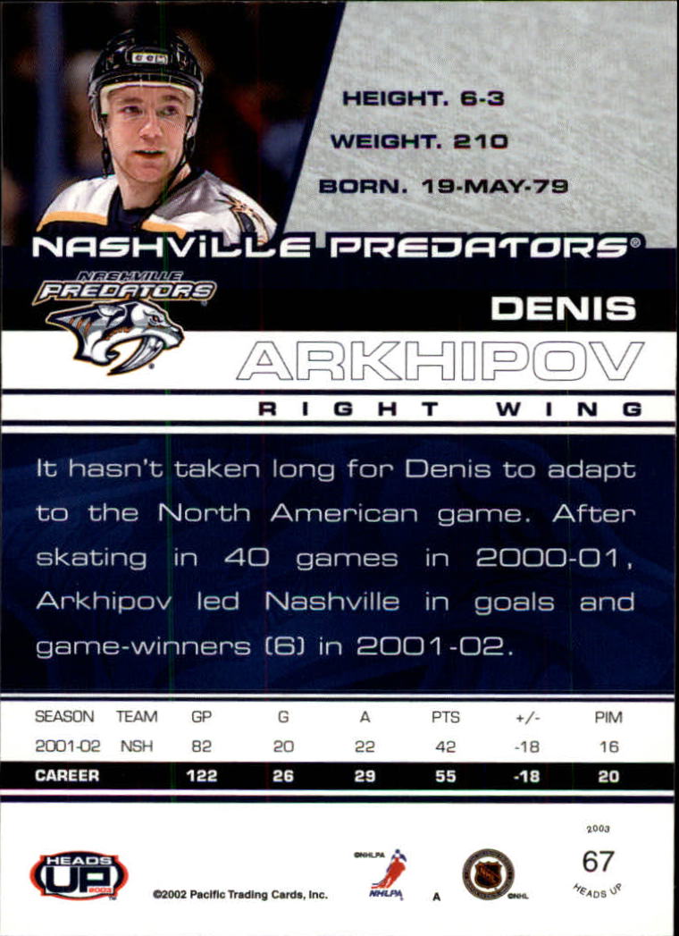 2002-03 Pacific Heads Up Hockey Card Pick (Base) - Bild 39 von 69