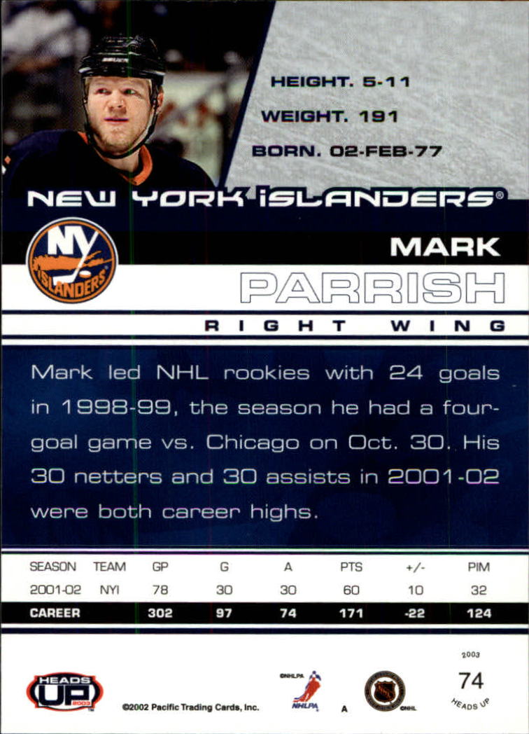 2002-03 Pacific Heads Up Hockey Card Pick (Base) - Bild 43 von 69