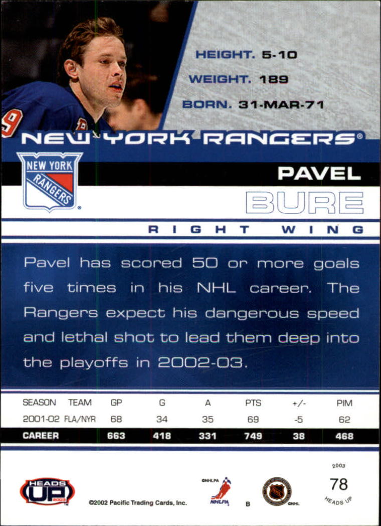 2002-03 Pacific Heads Up #78 Pavel Bure back image