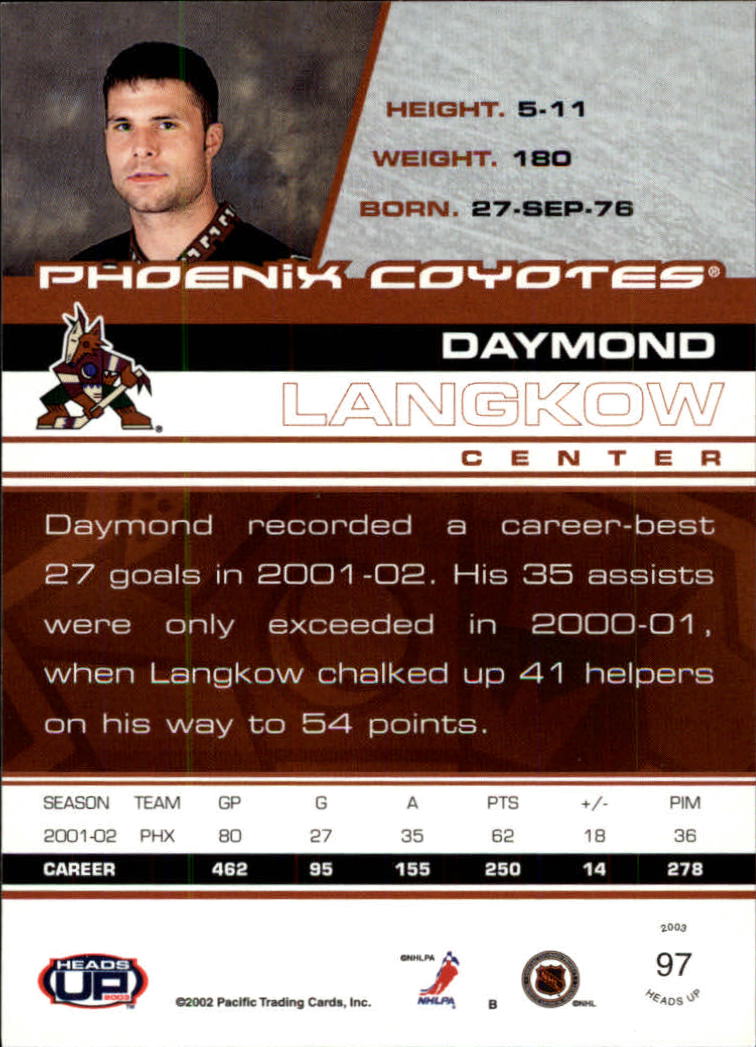 2002-03 Pacific Heads Up Hockey Card Pick (Base) - Bild 59 von 69