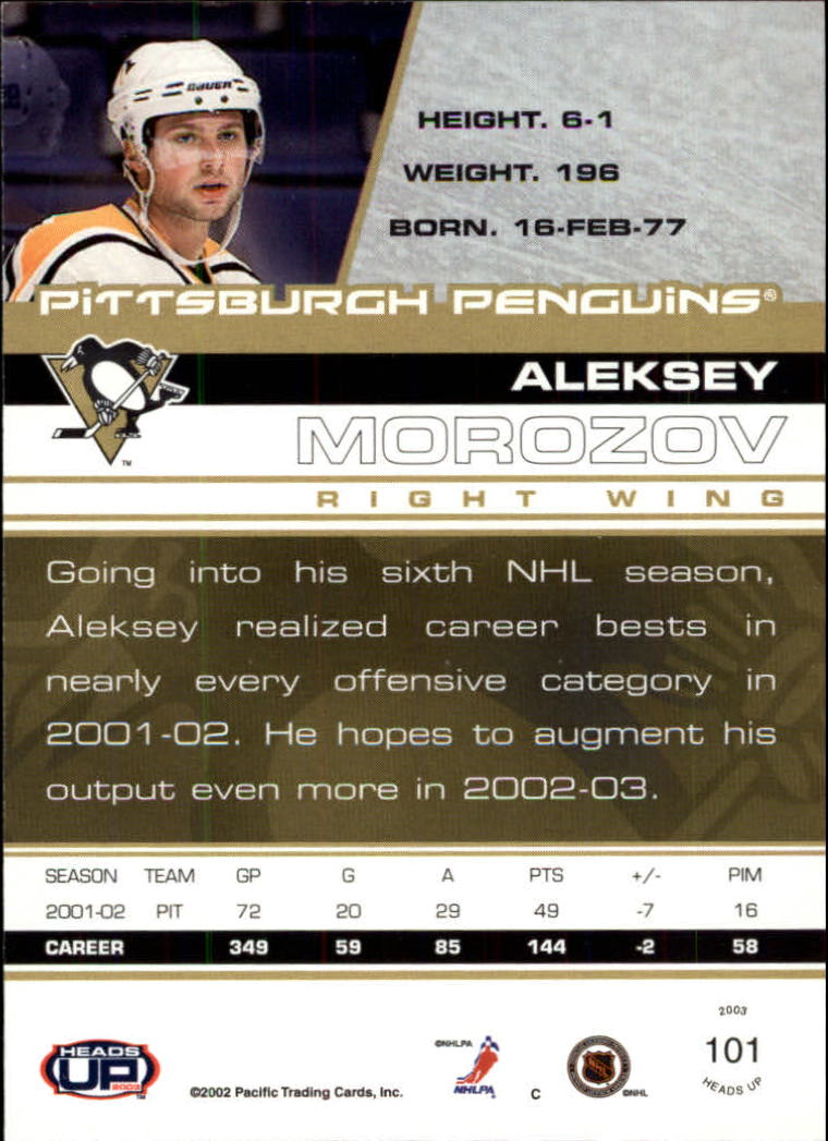 2002-03 Pacific Heads Up #101 Alexei Morozov back image