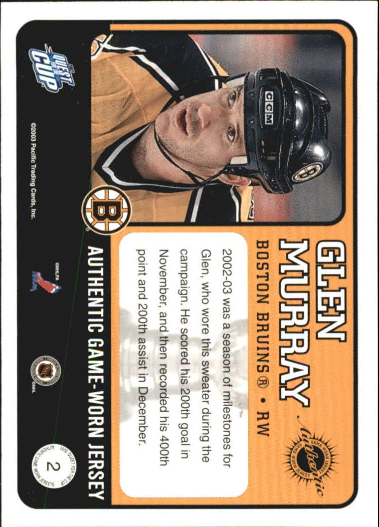 2002-03 Pacific Quest For the Cup Jerseys #2 Glen Murray back image