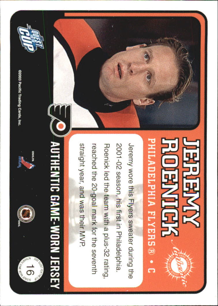 2002-03 Pacific Quest For the Cup Jerseys #16 Jeremy Roenick back image