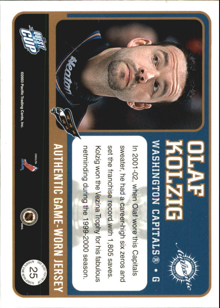 2002-03 Pacific Quest For the Cup Jerseys #25 Olaf Kolzig back image