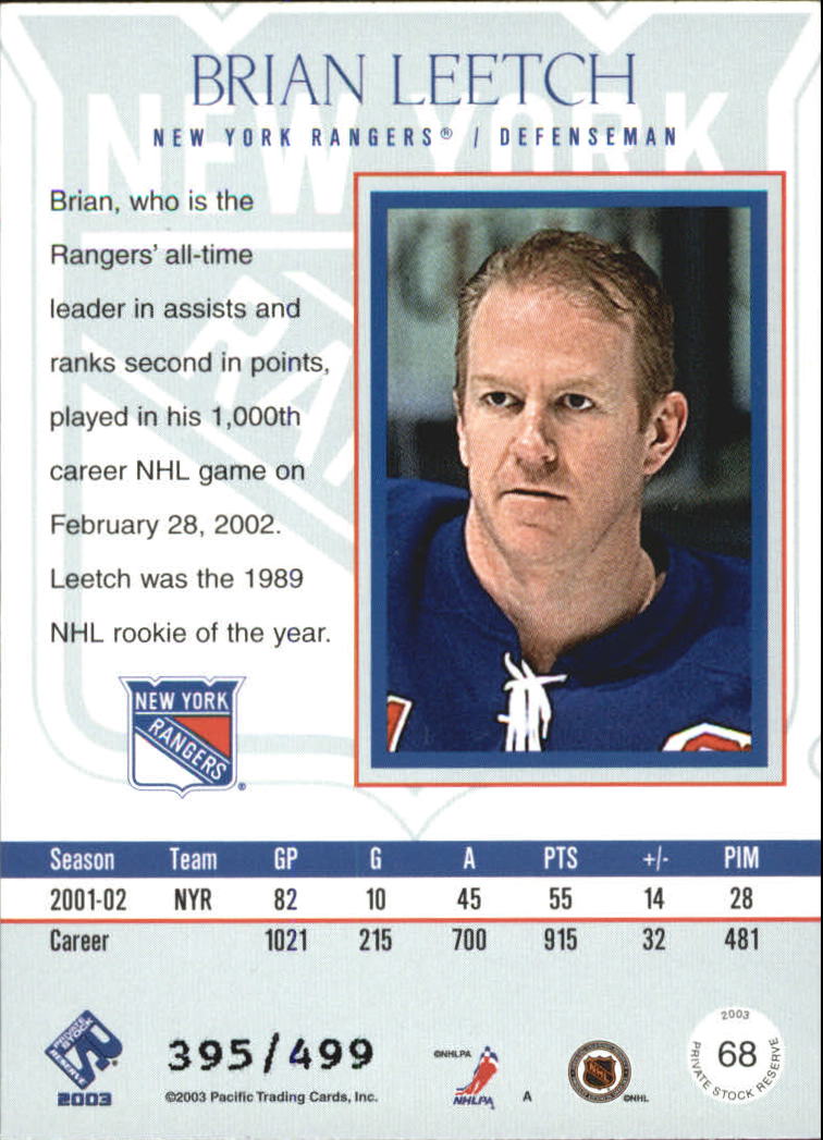 2002-03 Private Stock Reserve Blue #68 Brian Leetch back image