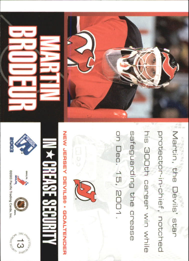 2002-03 Private Stock Reserve InCrease Security #13 Martin Brodeur back image