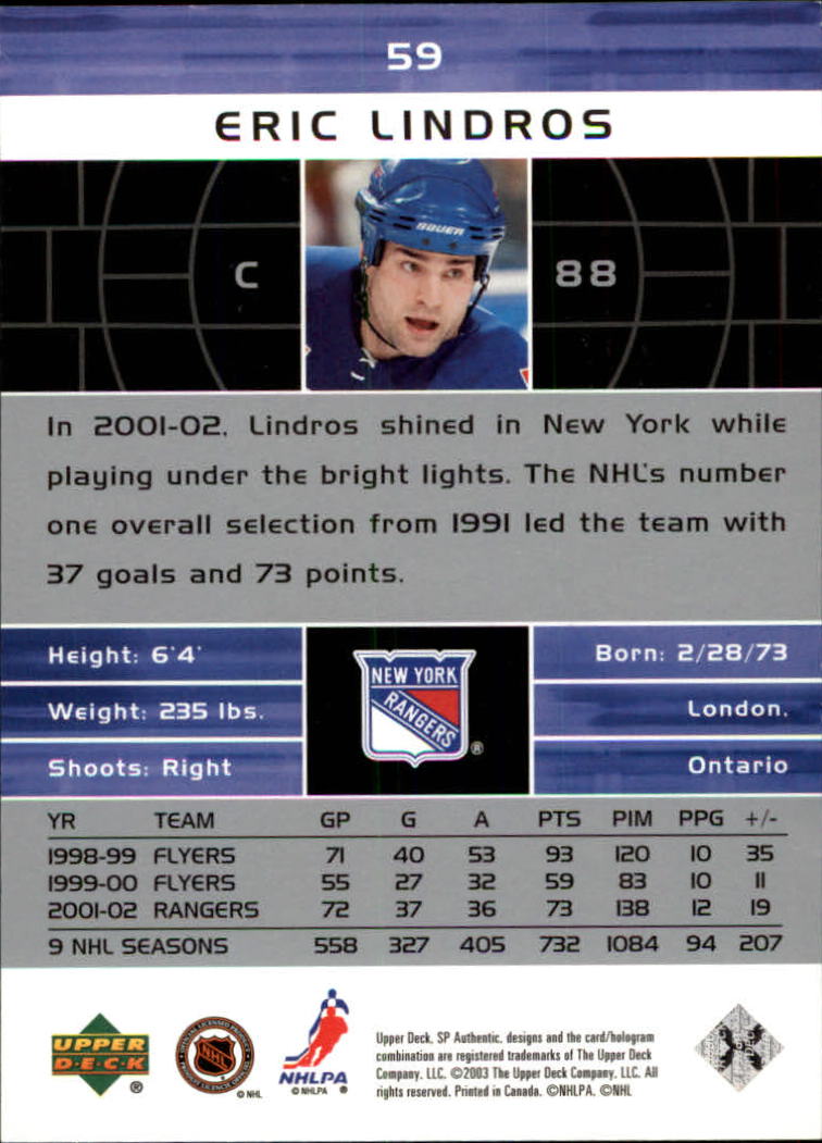 2002-03 SP Authentic #59 Eric Lindros back image