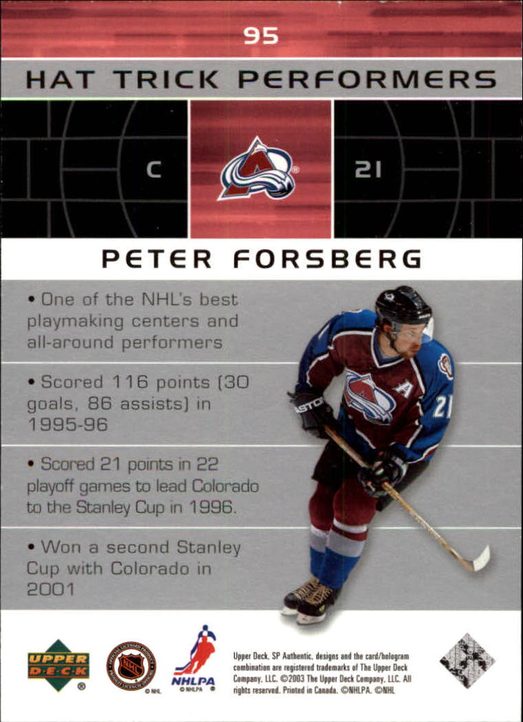 2002-03 SP Authentic #95 Peter Forsberg HT back image