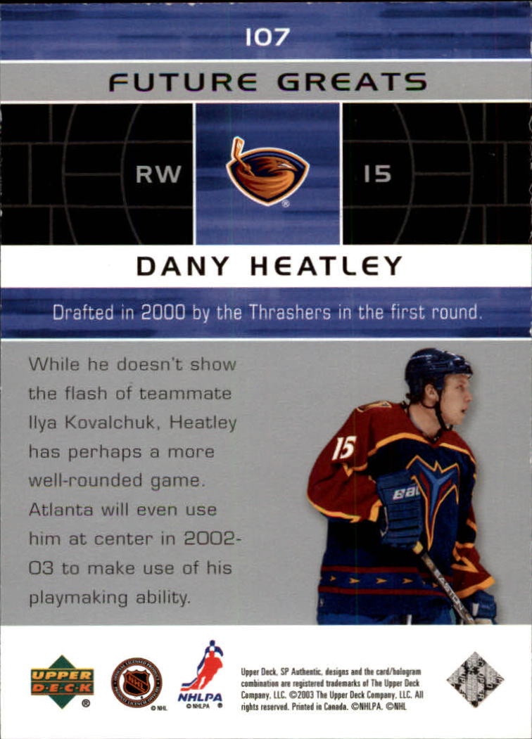 2002-03 SP Authentic #107 Dany Heatley FG back image