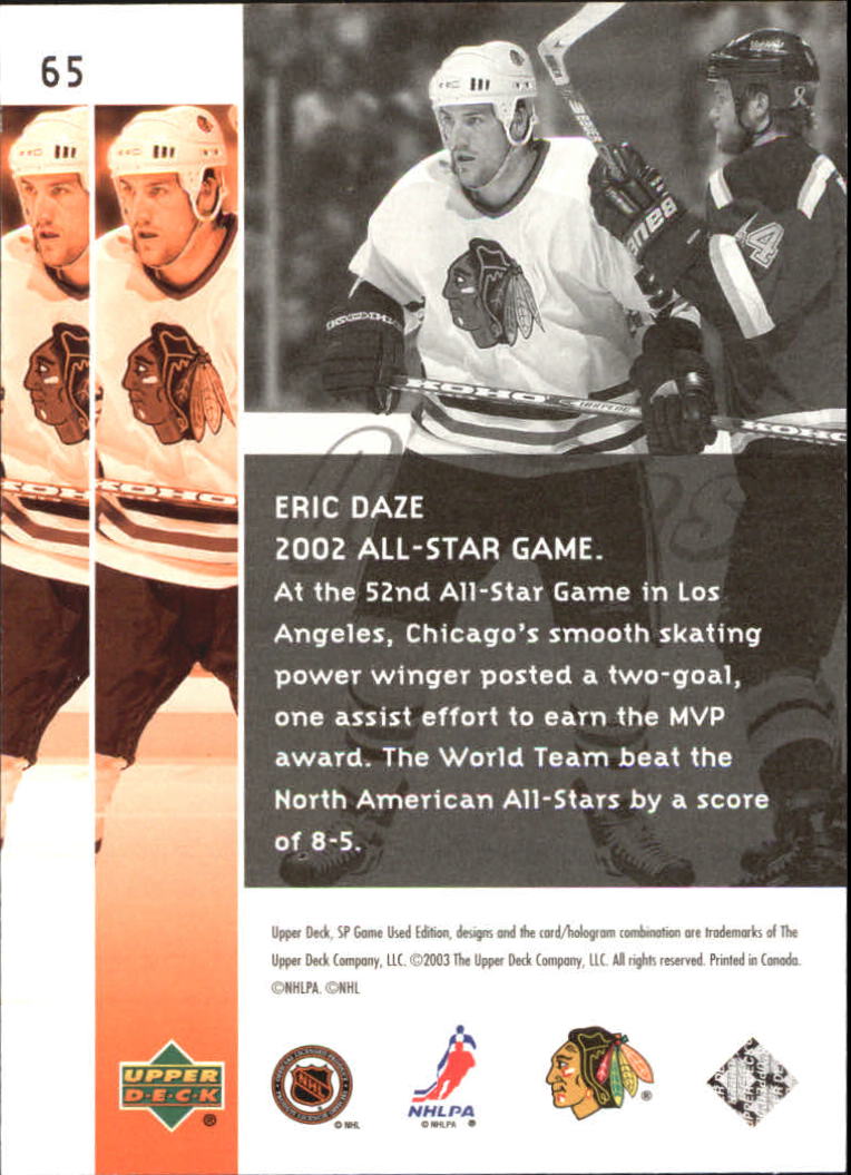 2002-03 SP Game Used #65 Eric Daze AF back image