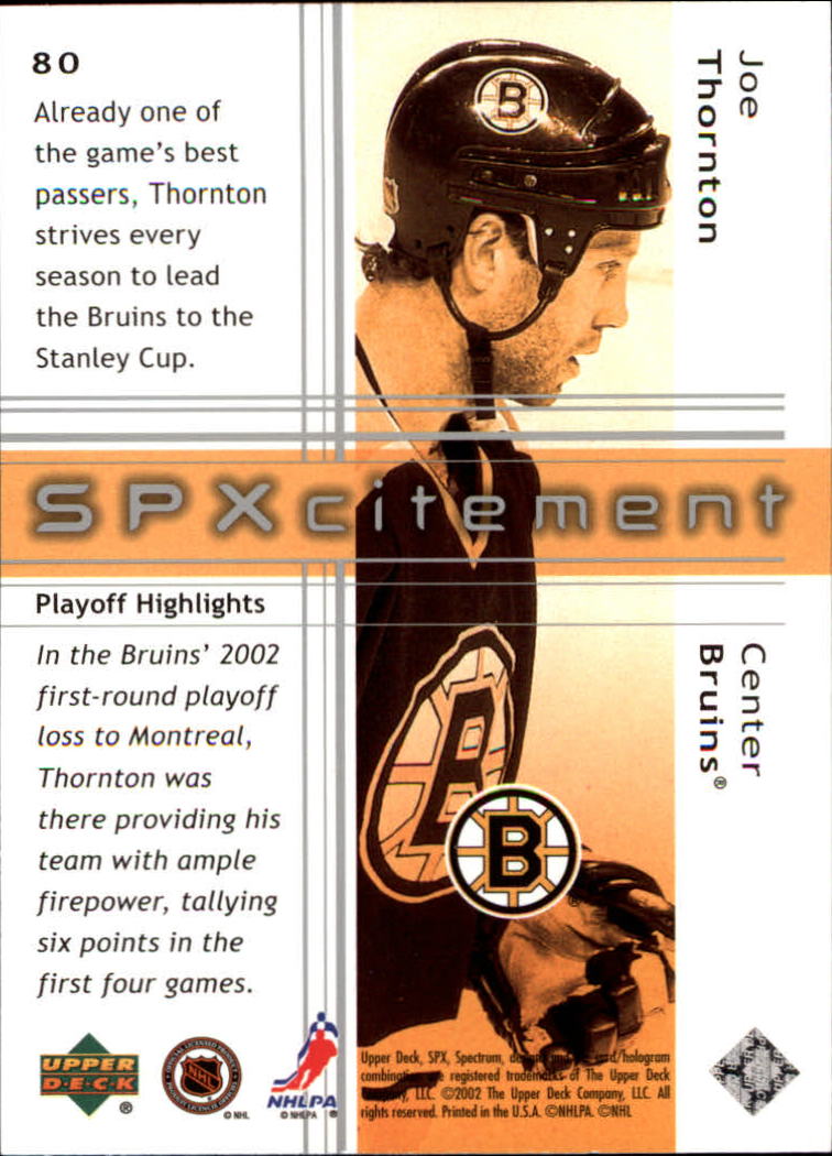 2002-03 SPx #80 Joe Thornton back image