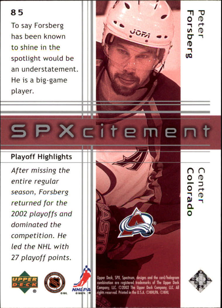 2002-03 SPx #85 Peter Forsberg back image
