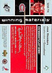 2002-03 SPx Winning Materials #WMTH Jose Theodore back image