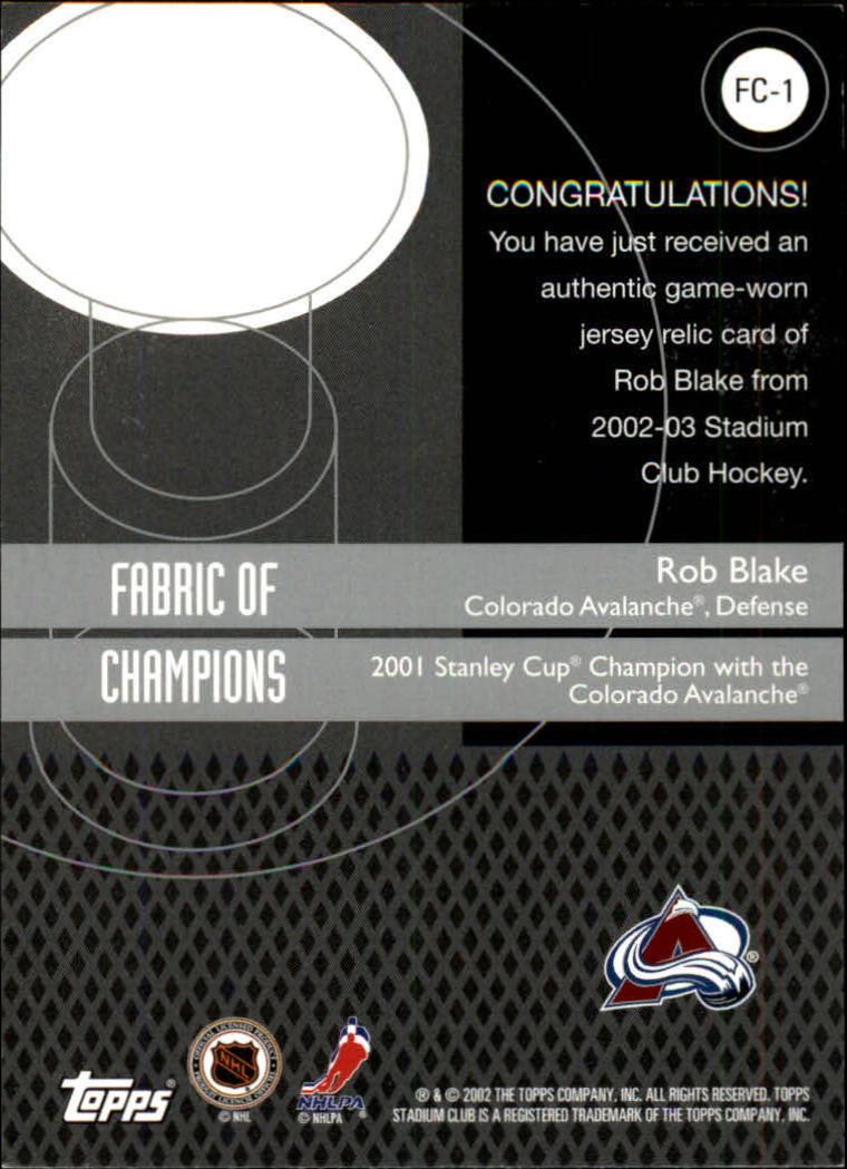2002-03 Stadium Club Champions Fabric #FC1 Rob Blake back image