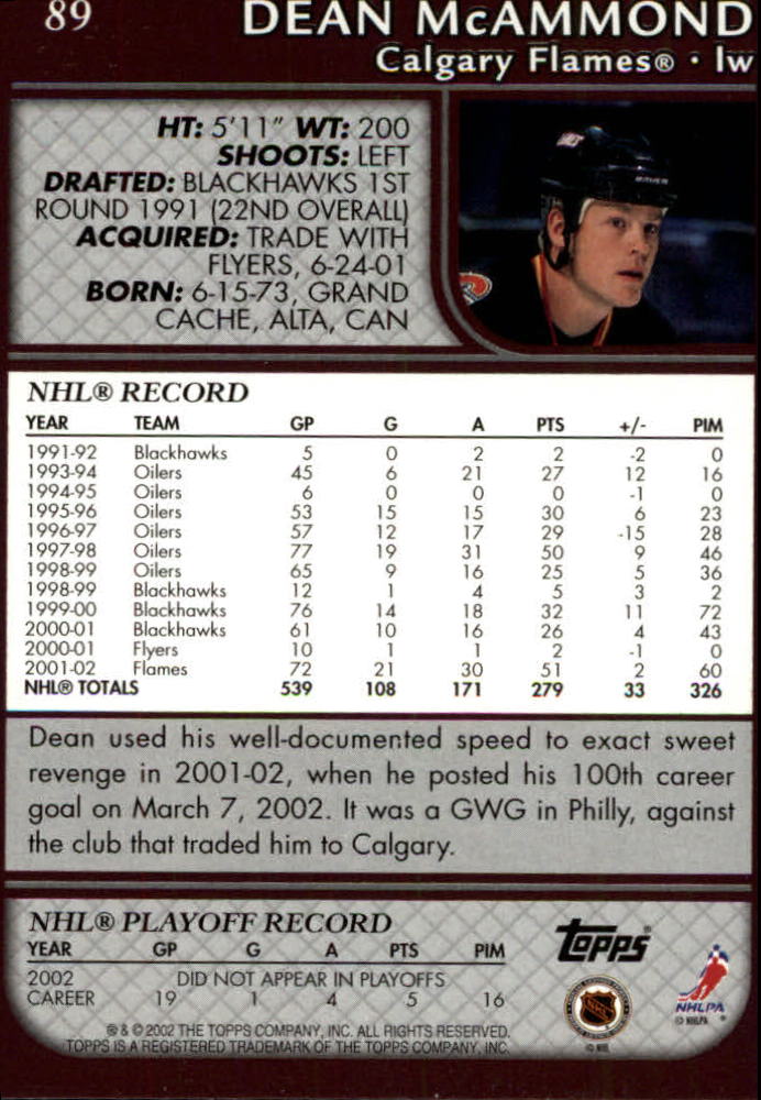 2002-03 Topps #89 Dean McAmmond back image
