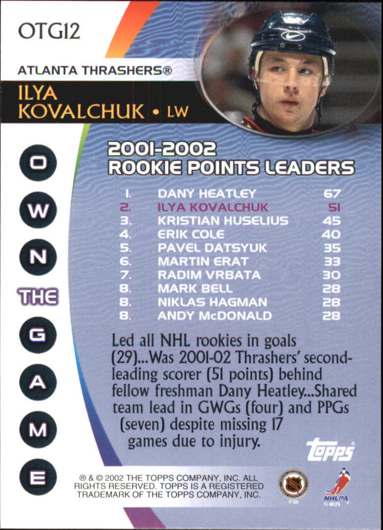 2002-03 Topps Own The Game #OTG12 Ilya Kovalchuk back image