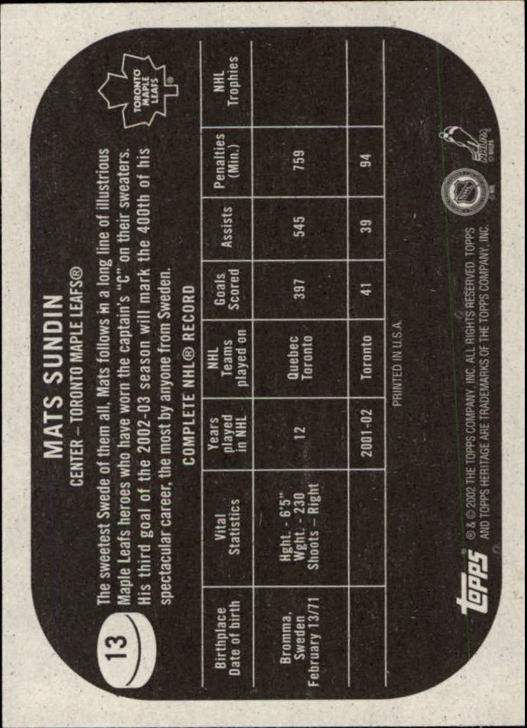 B6682- 2002-03 Topps Heritage Hockey Card #s 1-186 -You Pick- 15+ FREE US SHIP - Picture 25 of 262