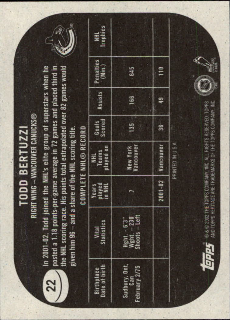 B6682- 2002-03 Topps Heritage Hockey Card #s 1-186 -You Pick- 15+ FREE US SHIP - Picture 39 of 262