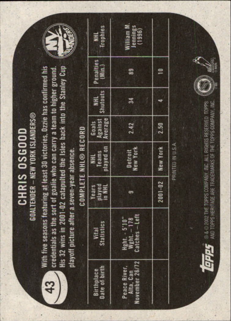 B6682- 2002-03 Topps Heritage Hockey Card #s 1-186 -You Pick- 15+ FREE US SHIP - Picture 79 of 262