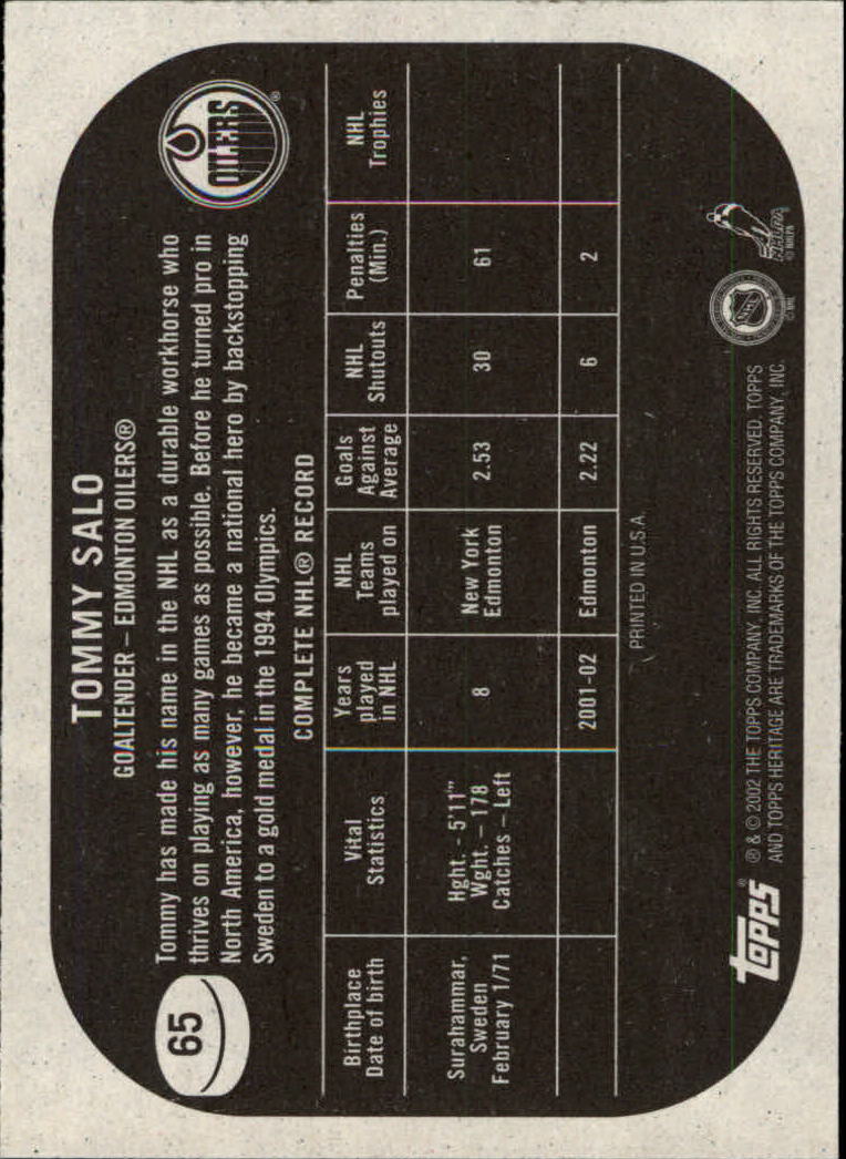 B6682- 2002-03 Topps Heritage Hockey Card #s 1-186 -You Pick- 15+ FREE US SHIP - Picture 117 of 262