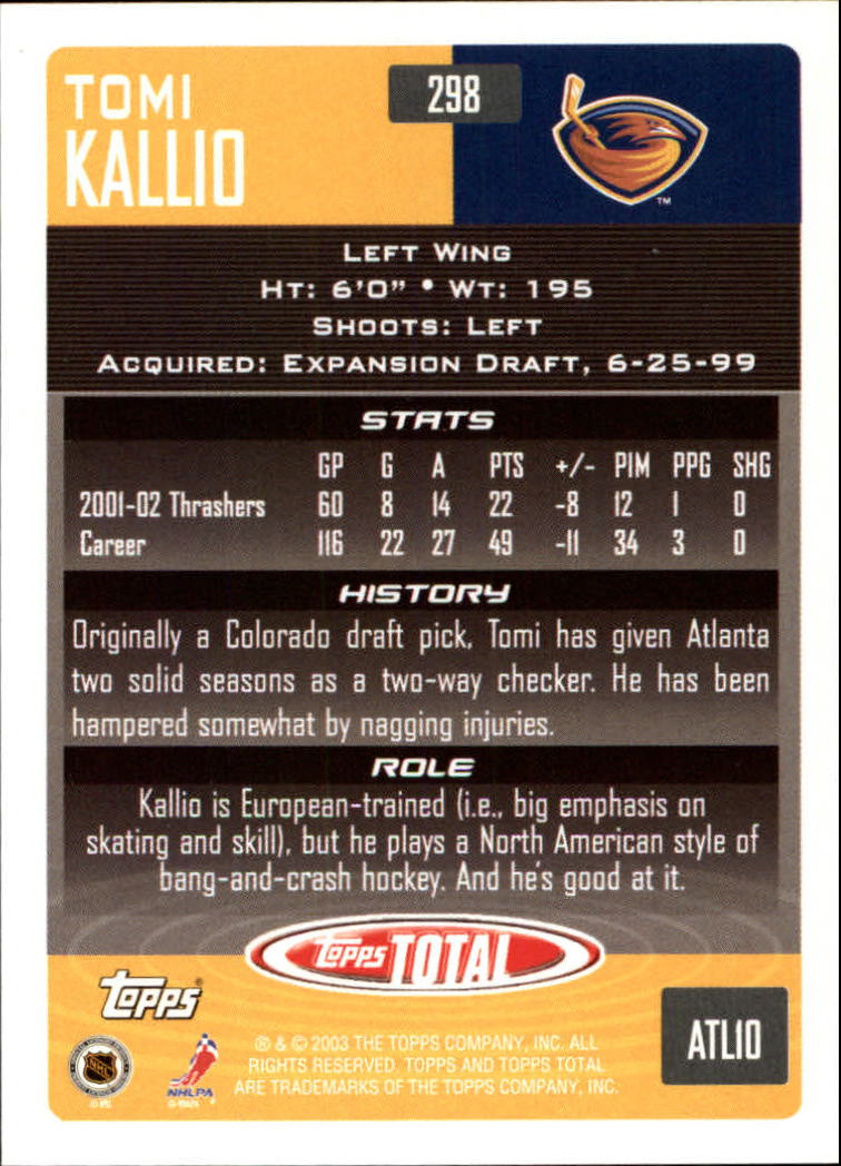 A4574- 2002-03 Topps Total Hk #s 251-440 +Inserts -You Pick- 15+ FREE US SHIP - Picture 97 of 427