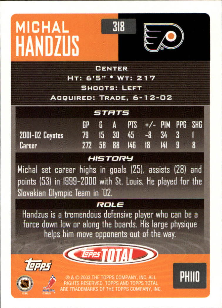 A4574- 2002-03 Topps Total Hk #s 251-440 +Inserts -You Pick- 15+ FREE US SHIP - Picture 135 of 427